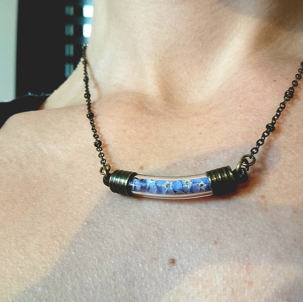 Forget Me Not Terrarium Necklace 15"